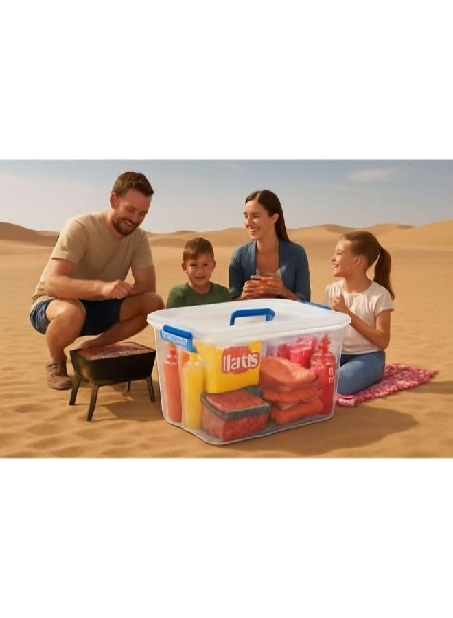 هيواري مجموعة HIWARE سعة 50 لترًا، قطعتان، بغطاء قابل للقفل وعجلات | صناديق تخزين بلاستيكية شفافة بأغطية | منظم شفاف للملابس والألعاب والأدوات والفنون والحرف اليدوية | حاوية تخزين - Image 4